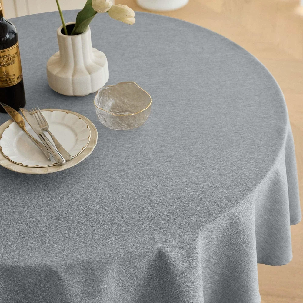 Textured Round Tablecloth Waterproof Spill-Proof Wipeable Table Cover Wrinkle Free Circle Dining for Birthday Farmhouse Party