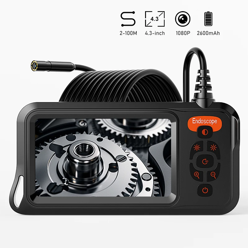 Industrial Endoscope Camera 4.3'' IPS Screen Car Pipe Inspection Borescope with 8LEDs 8MM Lens 1M-30M Cable Waterproof 2600mAh