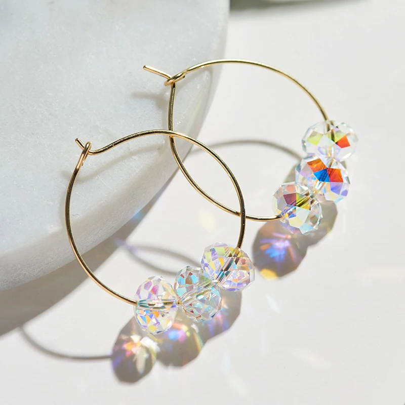 BAFFIN-pendientes de aro con cristales de Austria para mujer, aretes colgantes de Color dorado, cuentas de colores para fiesta, joyería india, accesorios