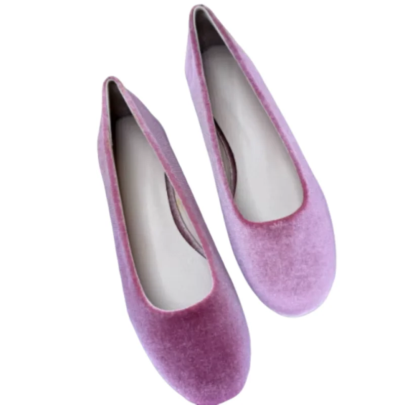 Lady Artificial Flannel Flats Round Tip Cute Shoes 2026 New Product Green Pinkish Purple Slip-On For Wide & Narrow Feet 48 44