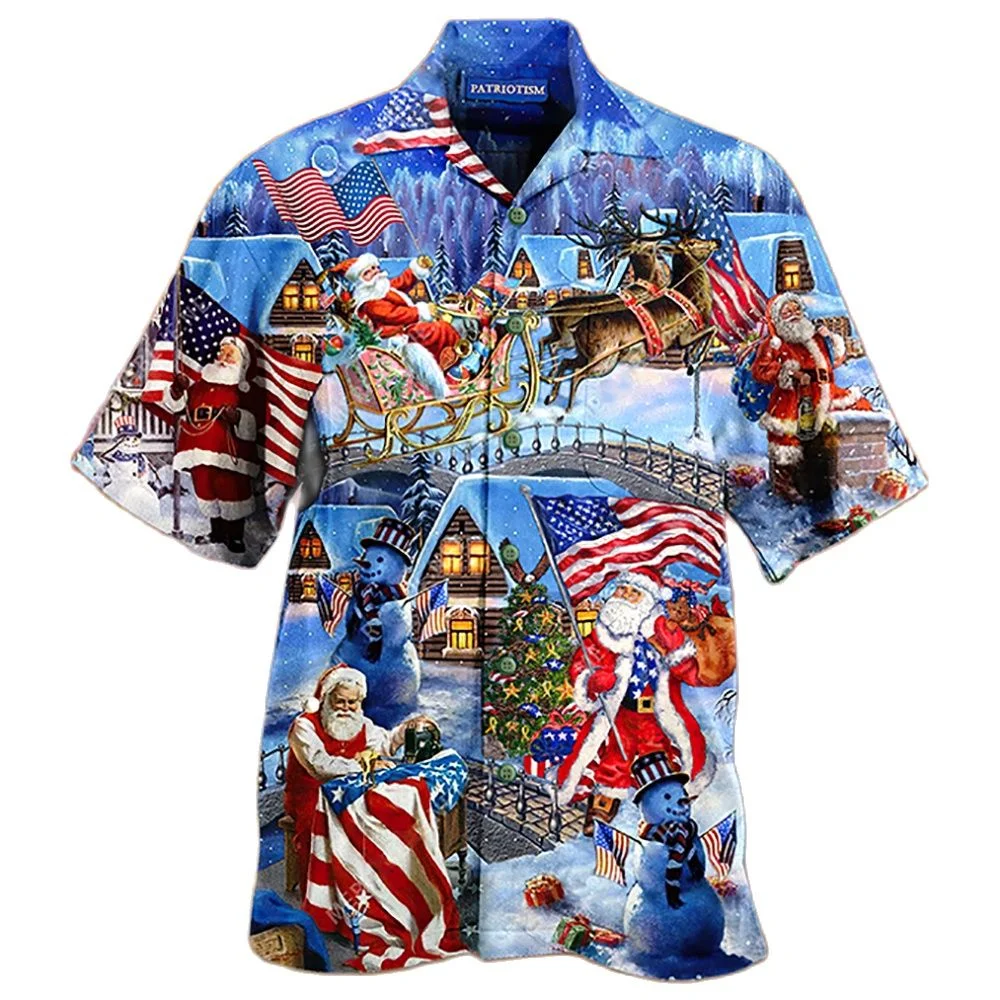 2024 Hawaiian Christmas Santa Claus Snowman Shirts For Men 3d Printed Skull Tops Short Sleeve Cuban Summer Holidays Clothing