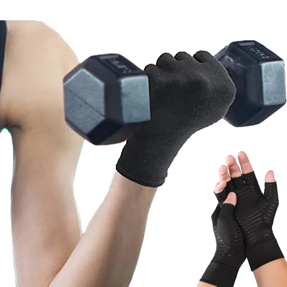 男性と女性のための銅圧迫関節炎手袋,指なし手袋,手根管,腱リウマチ,手の痛み,コンピュータータイプ,1ペア