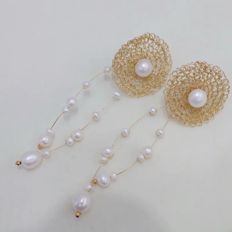 

SGARIT Jewelry Natural Freshwater Pearl Earrings 14k Filled Gold Tassel Long Drop Earrings For Women Elegant Party