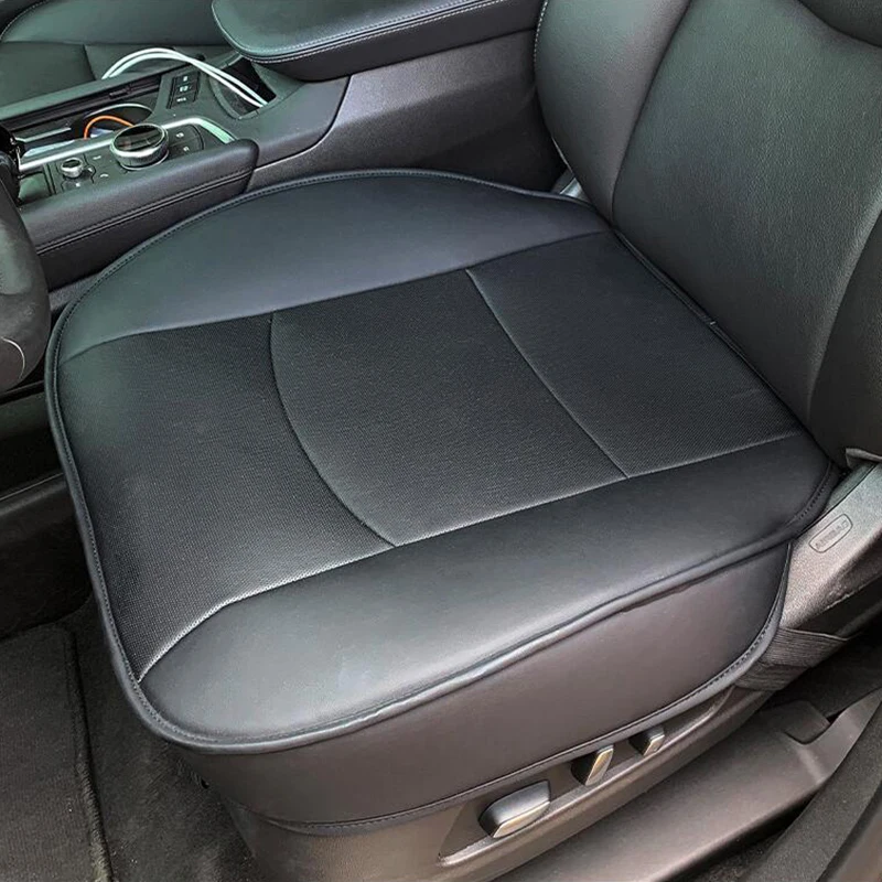 Black PU Leather Car Front Seat Cover Cushion auto Driver Side Leather Breathable Bottom Seat Cover Protector Mat Universal