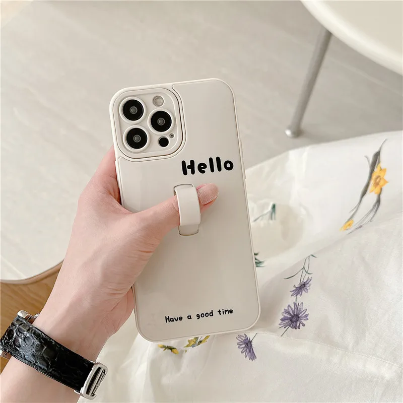 For iPhone Invisible Bracket Phone Case Cute Letters Simplicity Universal Cell Phone Protective Shell With Hidden Ring Holder