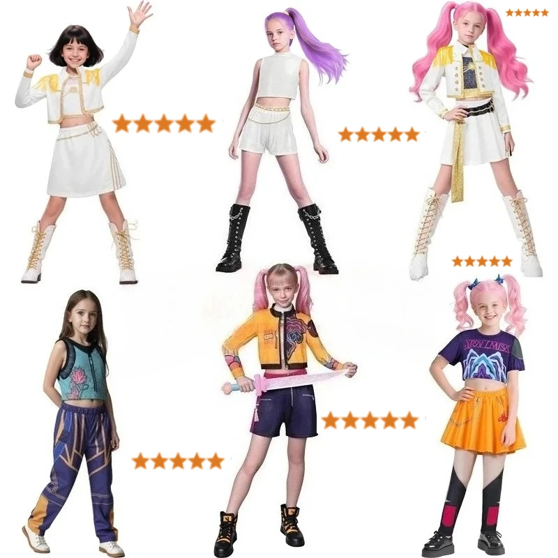 

Anime Kpop Cosplay Demon Hunter Rumi Zoey Mira Cosplay Full Suit Girls Style Kids Stage Performance White Clothes Halloween