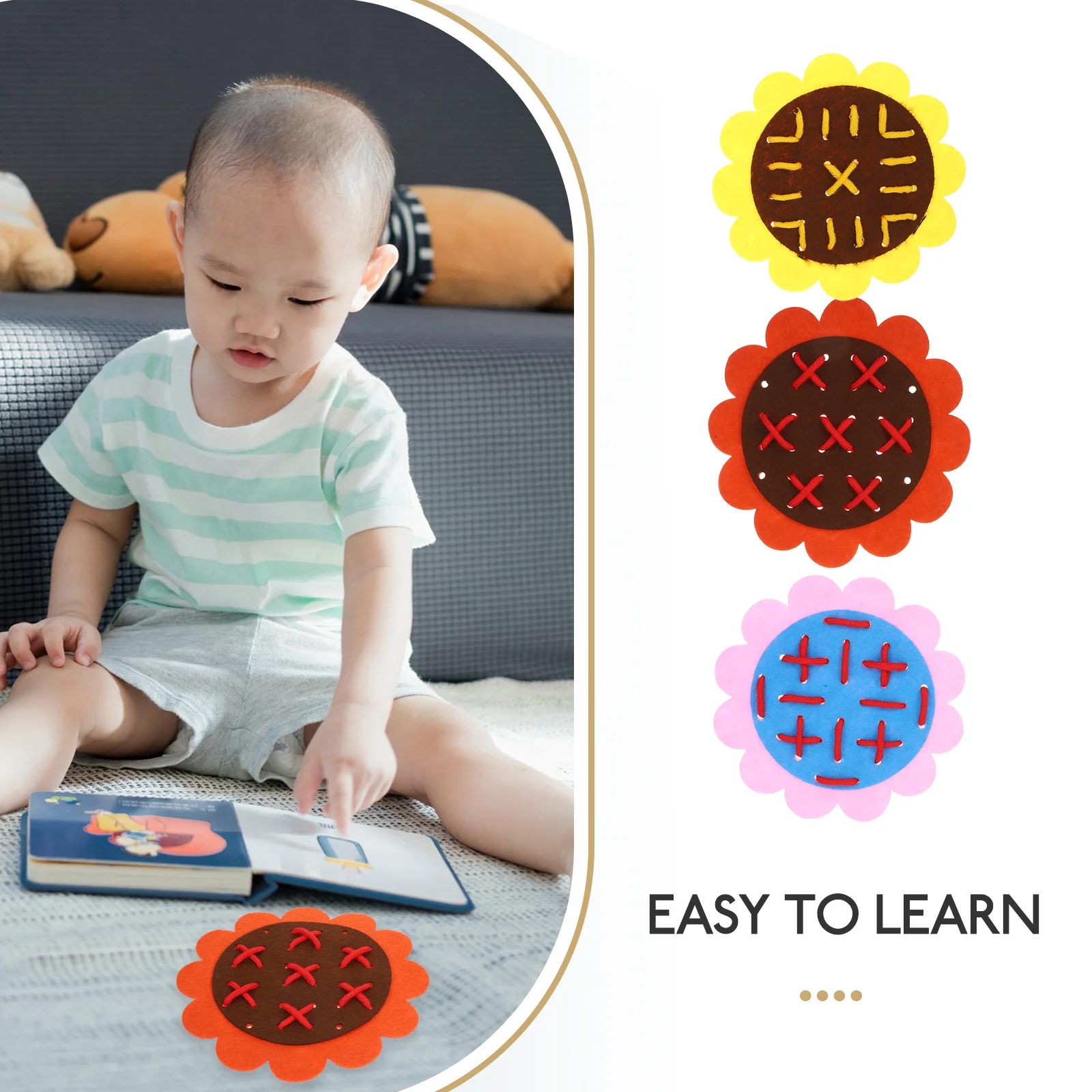 1セット 糸通しゲーム 子供用ひも通しボード モンテッソーリ教育 幼稚園学習活動 布ひも通し 幼児向け