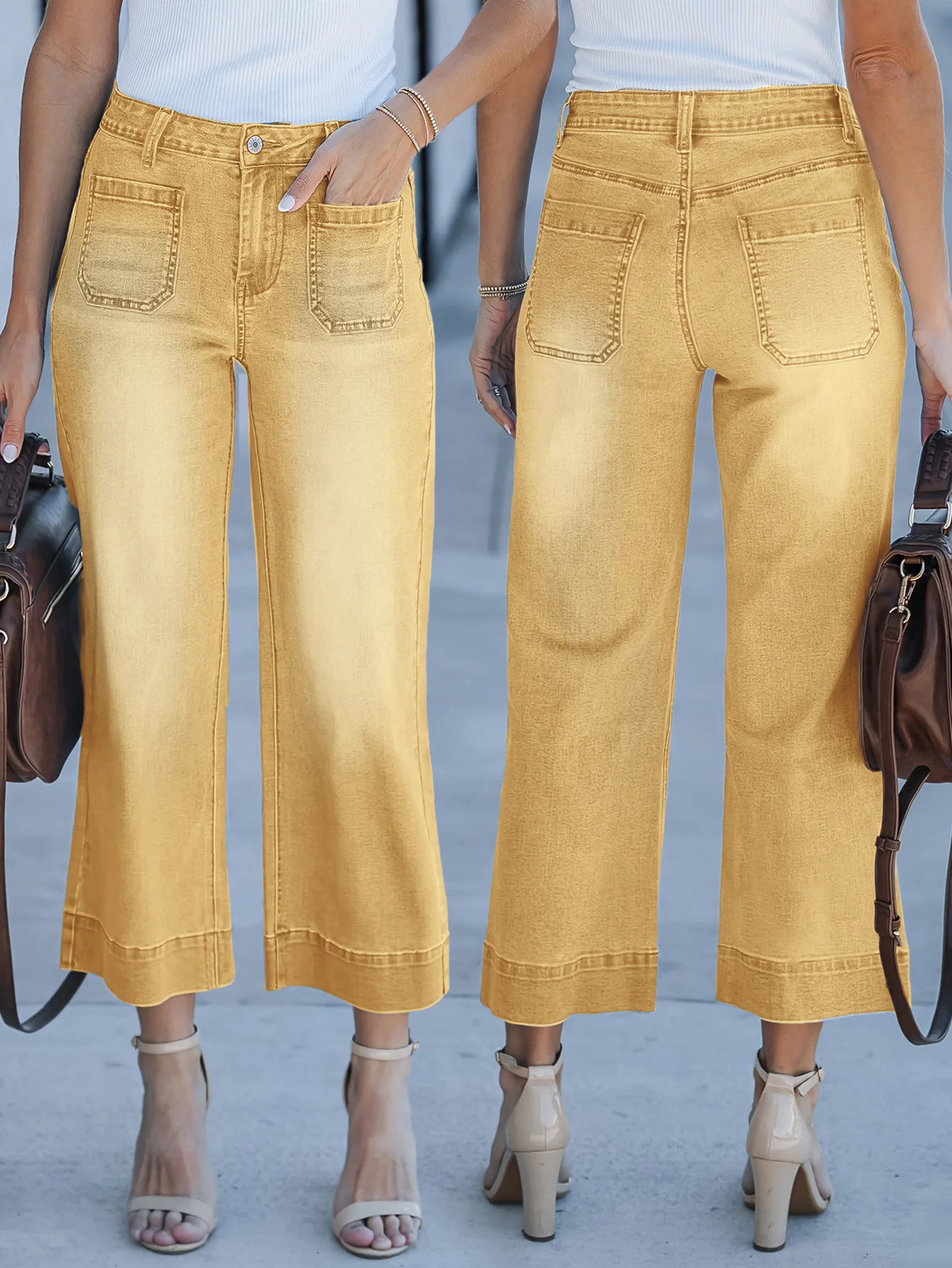 

Womens Jeans Pants High Waist Yellow Baggy Loose Vintage Wide Leg Straight Girl Denim Trousers Casual Work Retro