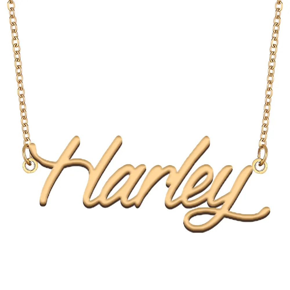 

Harley Name Necklace for Women Stainless Steel Jewelry Gold Color Nameplate Pendant Collares Para Mujer Letters Choker