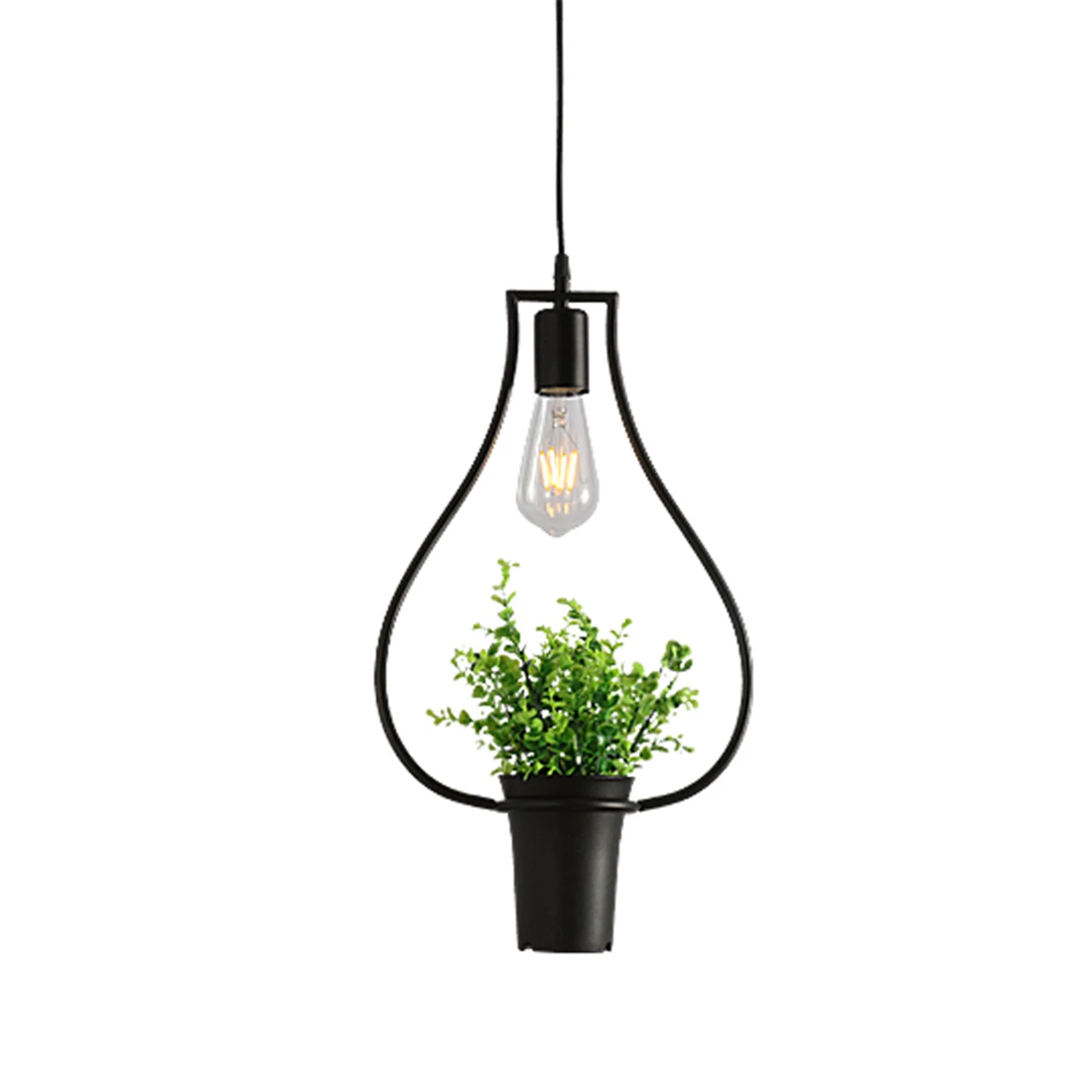 MLGB-Black Vases Green Plants Hanging Lamps Retro Industrial Style Creative Personality Chandelier Clothing Shop Cafe Restaurant