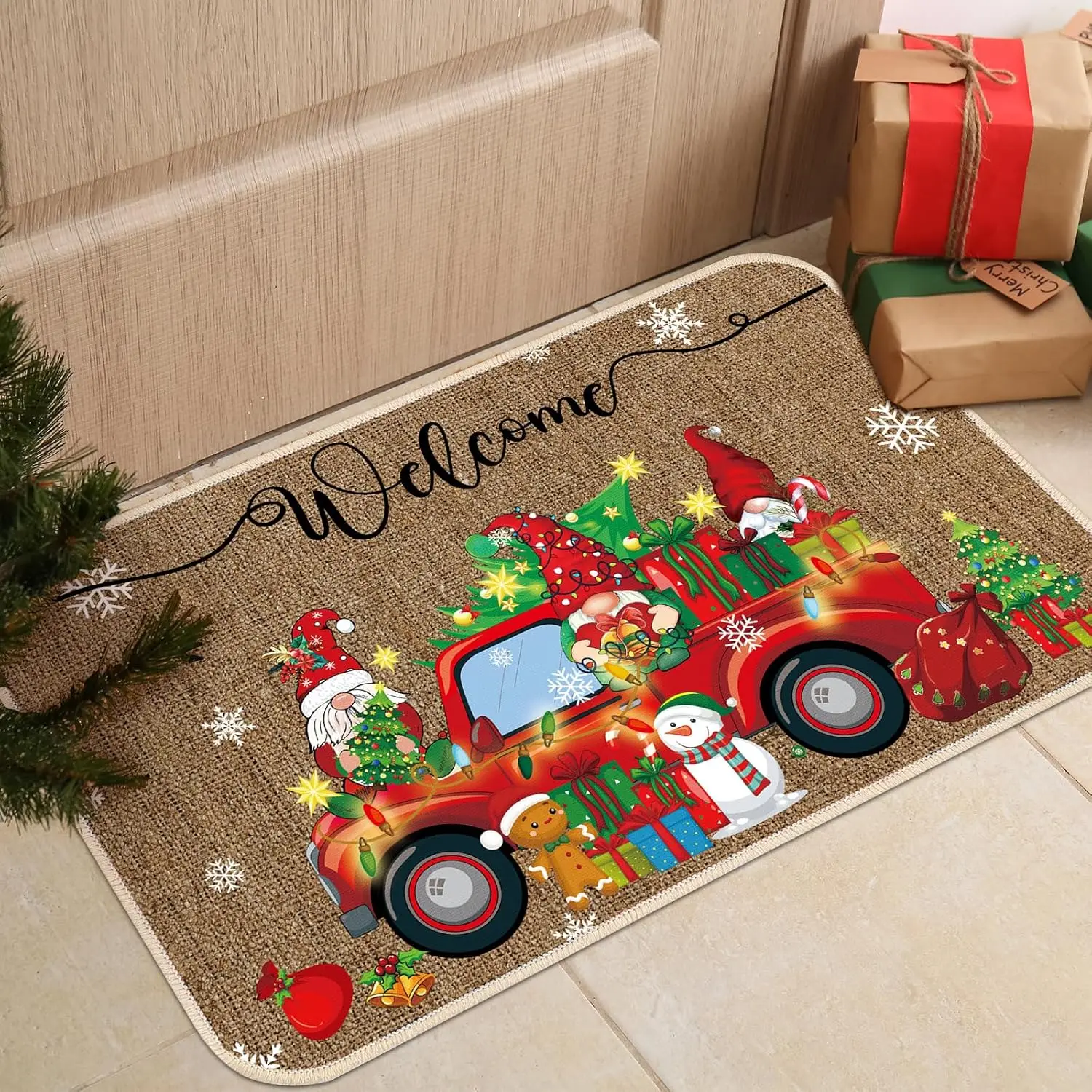 

VIKAMA Christmas Gnome Doormat Set Stain-Resistant, Wear-Resistant, Easy-Clean Entrance Hallway, Bedroom, Holiday Home Decor