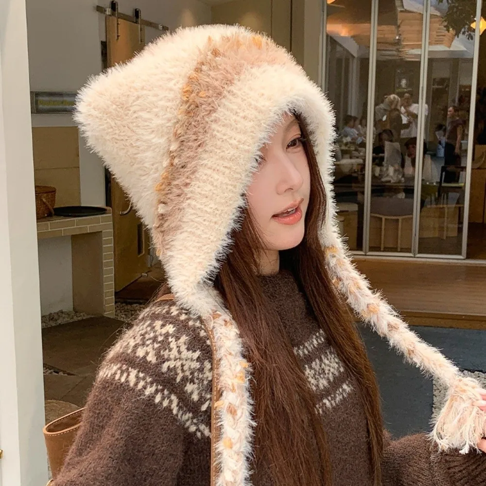 Cozy Polyester Cat Ear Hat One Size Warm Winter Trapper Hat Adjustable 56-58CM Ear Flap Hat Cold Weather