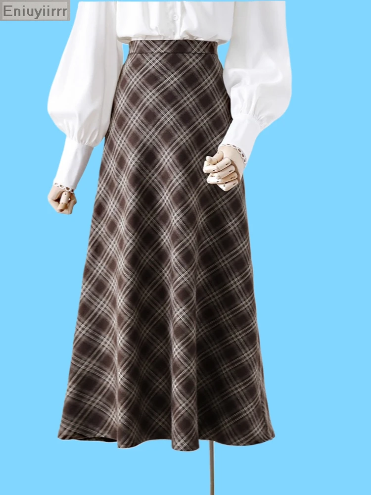 

Длинные клетчатые юбки, милые японские девушки, женщина, Новый год, консервативный стиль, деревенская юбка трапециевидной формы с высокой талией