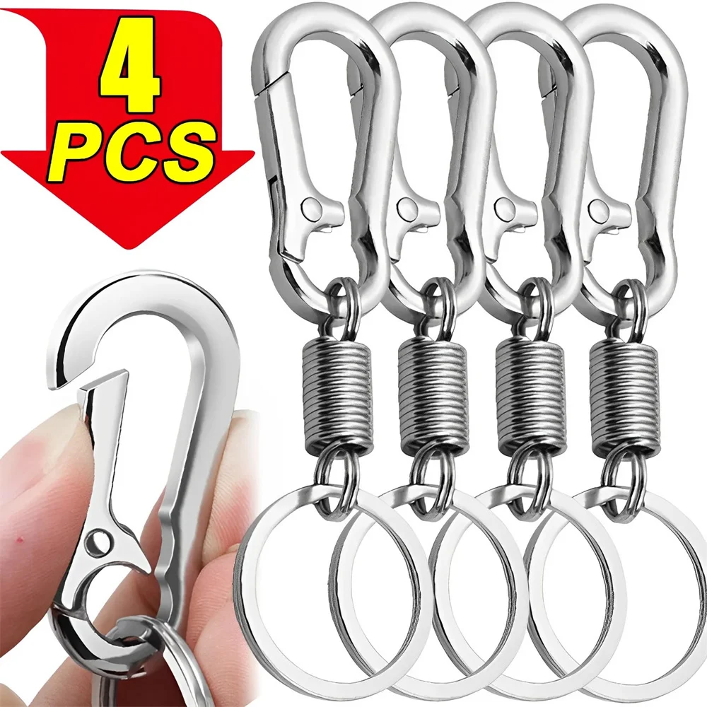 4PCS Spring Keychain Climbing Hook Car Keychain Strong Carabiner Shape Keychain Zinc Alloy Keychain Chain Rings Accessories