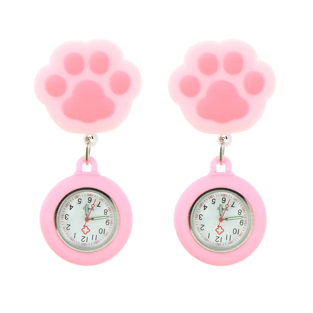 

2pcs Soft Creative Cat Paw Design Durable Watch For Nurses Doctors Easy To Nurse Clip-On Watch Read Dial