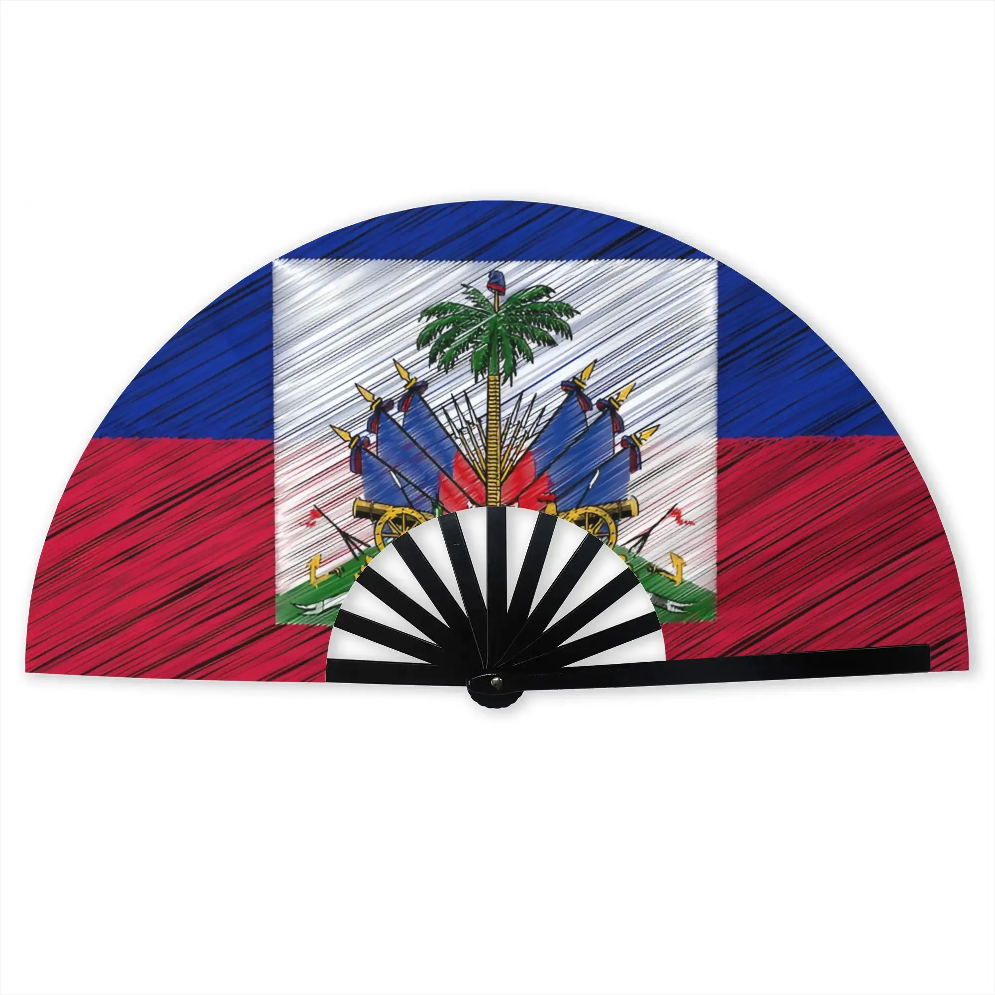 Customized The National Emblem of Haiti Logo Portable Pocket Fan Travel  Folding Fan Chinese Dance Handheld Cooling Fans