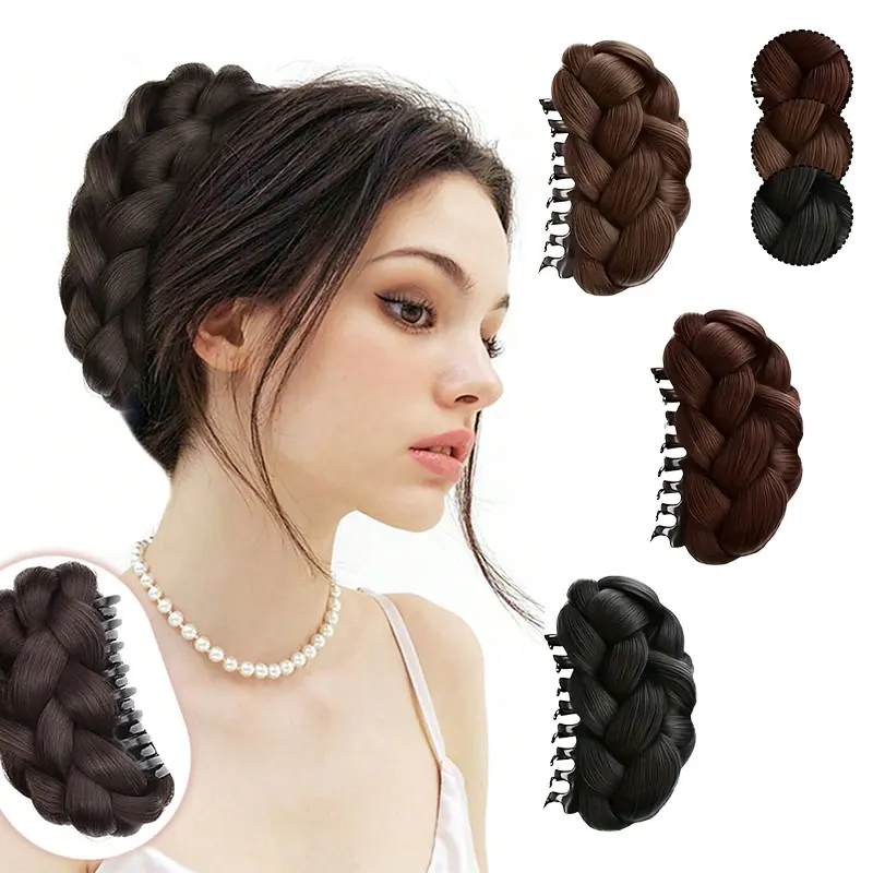 مشبك شعر صناعي بمخلب كعكة شعر مستعار منفوش طبيعي مشبك شعر أسود وبني على شكل كعكة رأس شعر مستعار تمديد للنساء