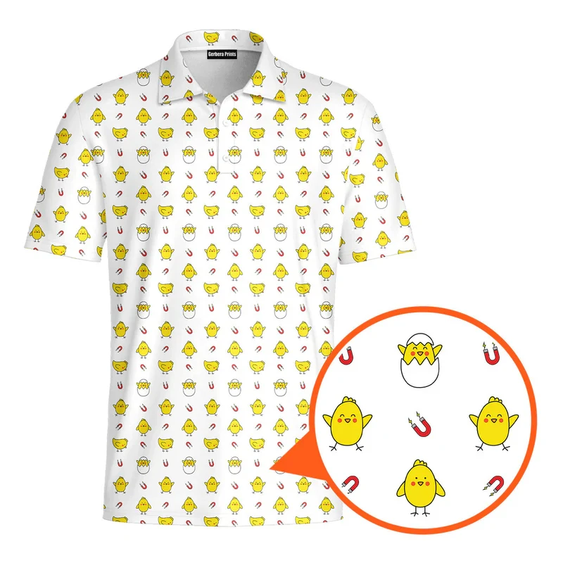 Funny Chick 3d Print Polo Shirt For Men New Summer Short Sleeves T-shirt Cartoon Animal Chicken Casual Sports Shark Shirts Tops