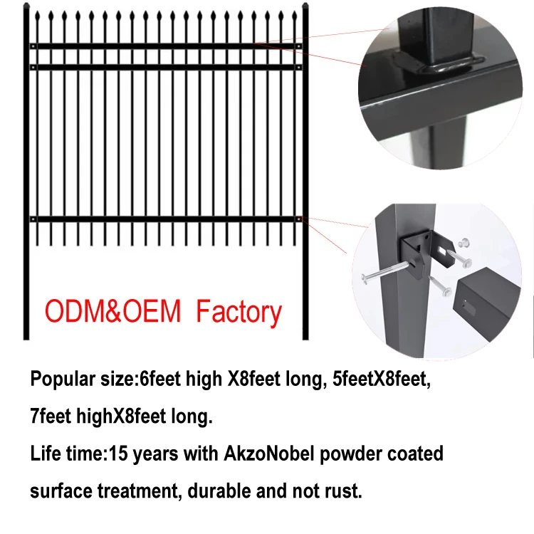 High Quality 6x8 Galvanized Steel Fence Iron Pipe Fence Panel Steel Rod Fence