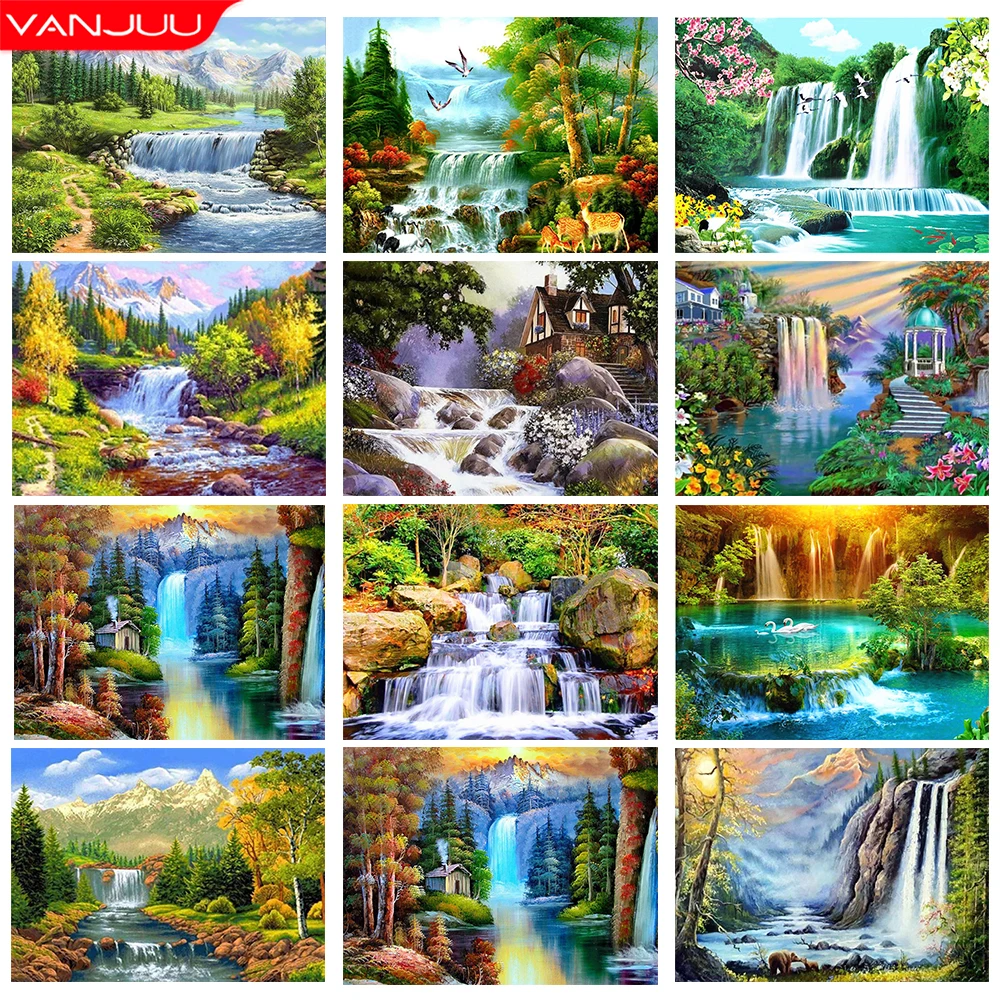 Scenery 5D DIY Diamond Painting Art Jungle Waterfall Landscape Picture 3D Full Diamond Mosaic Home Decor Rhinestone Painting