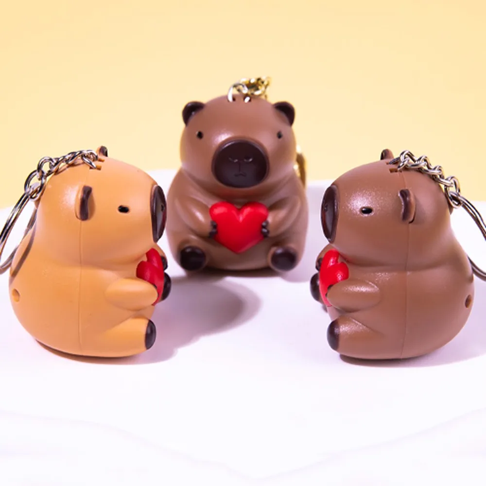 Kawaii I Love You Capybara Sound Keychain Glowing Vocal Capybara Bag Pendant Cute Animal Capybara Luminous Keyring Couple Gifts