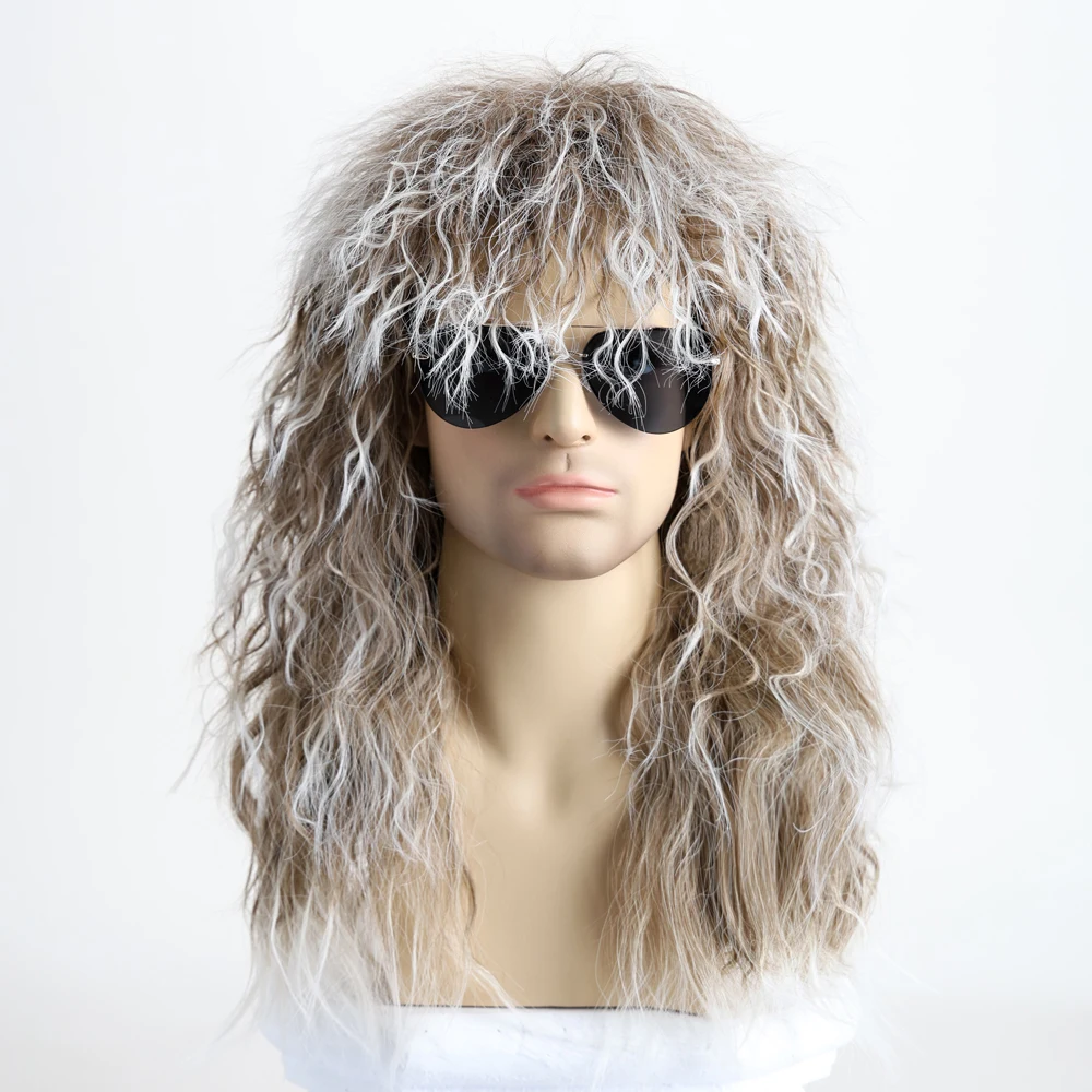 70s 80s rockstar peruca sintética para homens loira punk fofo curvilíneo longo tainha perucas para festa de halloween cosplay rockstar