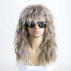 70s 80s Rockstar Synthetic Wig for Men Blonde Punk Fluffy Curvy Long Mullet  Wigs for Halloween Party Cosplay Rock Rockstar