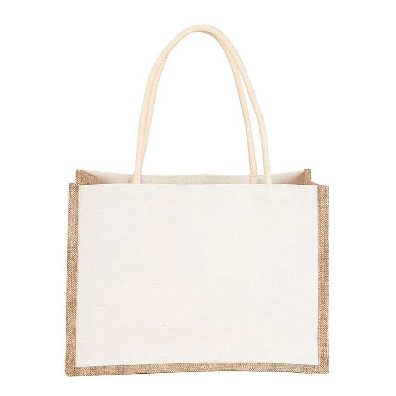 Canvas Linen Tote Bag Eco-friendly Double-Dided Blank Shopping Handbags Large Reusable Grocery Water Resistant DIY Container