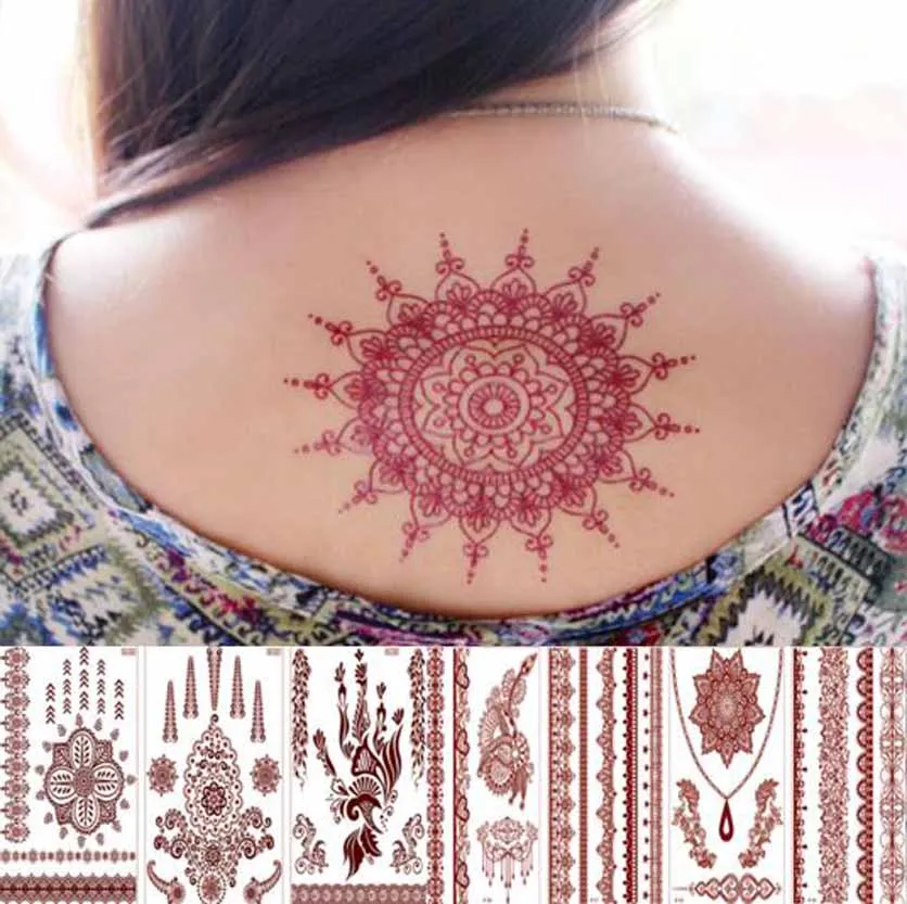 

Henna Tattoo Stickers Party Sexy Chest Arm Thighs Hand Lace Tattoo Decals Temporary Fake Tattoos Transfer Tattoo Decorations