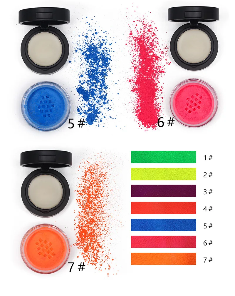 Neon Pigment อายแชโดว์ฉลากส่วนตัว Powder Bright Glow สีสายรุ้งอายแชโดว์เรืองแสง Matte Mica Dye Colorant แต่งหน้า