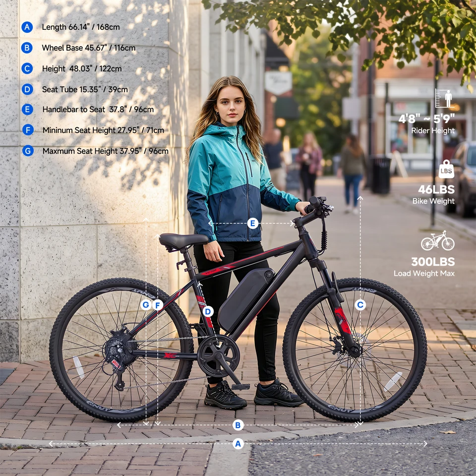 QNUT Victor 1000W Peak Motor Electric Bike for Adults,26 Inch Mountain Ebike,36V 7.8Ah Removable Battery,20MPH Adult Electric Bicycle,US Warehouse Fast Shipping image 13