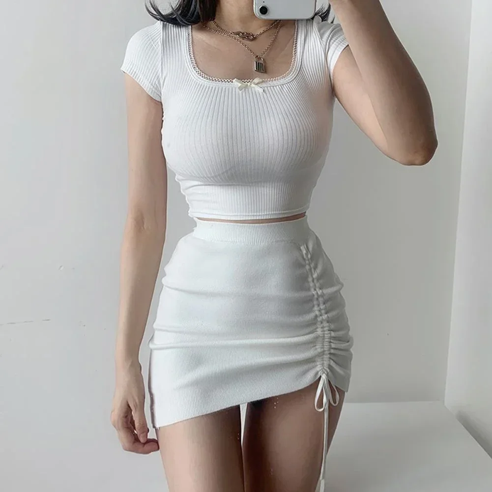 Sexy Hot Girl String Ruched Knit Skirt High Waist Elastic Women Fashionable Summer Underskirt Intimates Comfortable