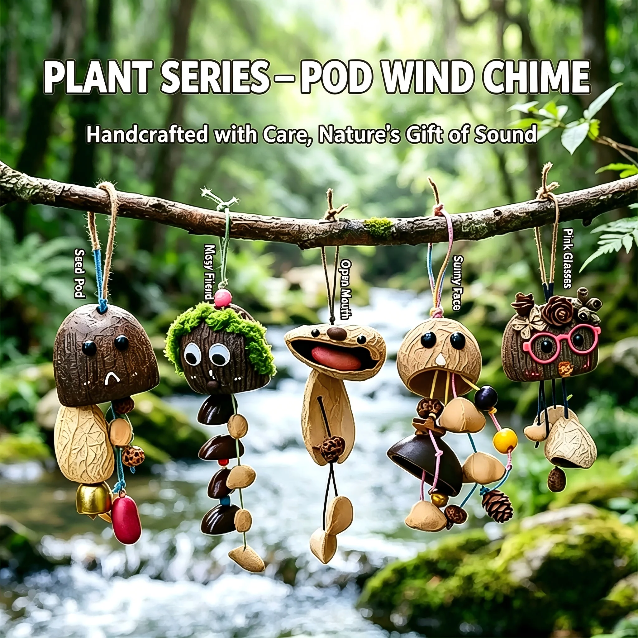 Natural Nut Shell Wind Chime DIY Material Kit Handmade Seed Pod Bell Pendant Forest Elf Doll Hanging Ornament Home Window Decor