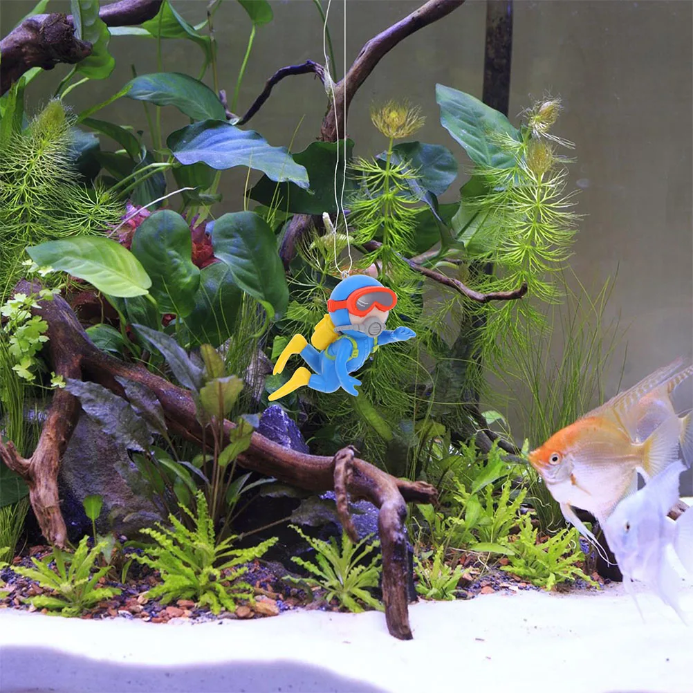 

2 Pcs Fish Tank Decorations Diver Cartoon Divers Aquarium Ornament Mini Decorative