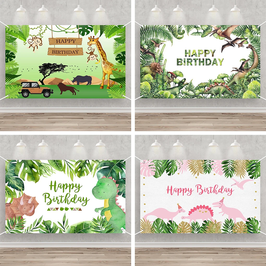 AIBIIN Happy Birthday Background Animal World Four Corner Perforated Suspension Customizable Photography Background Decoration