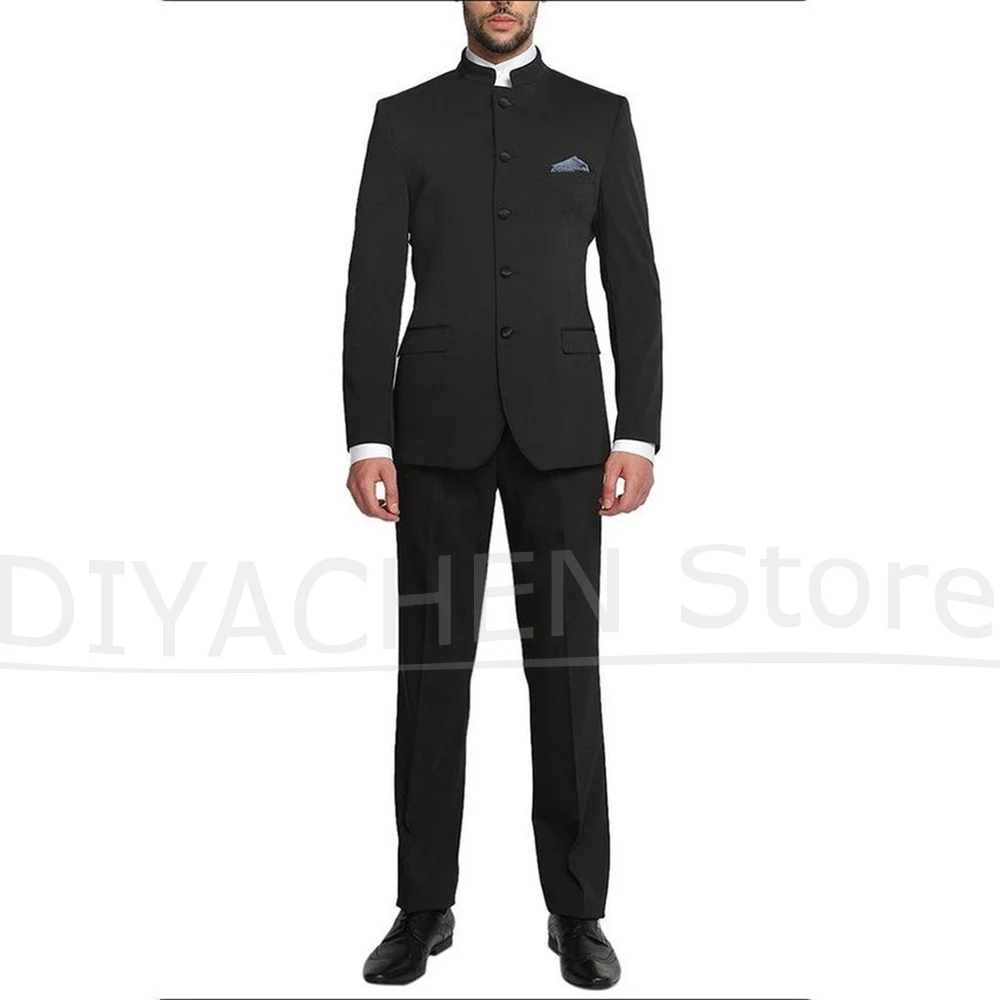 

Men's Slim Fit Suit Set 2 Piece Chic Mandarin Collar Traditional Style Outfit Fashion Formal Wedding Party Business Casual Suits