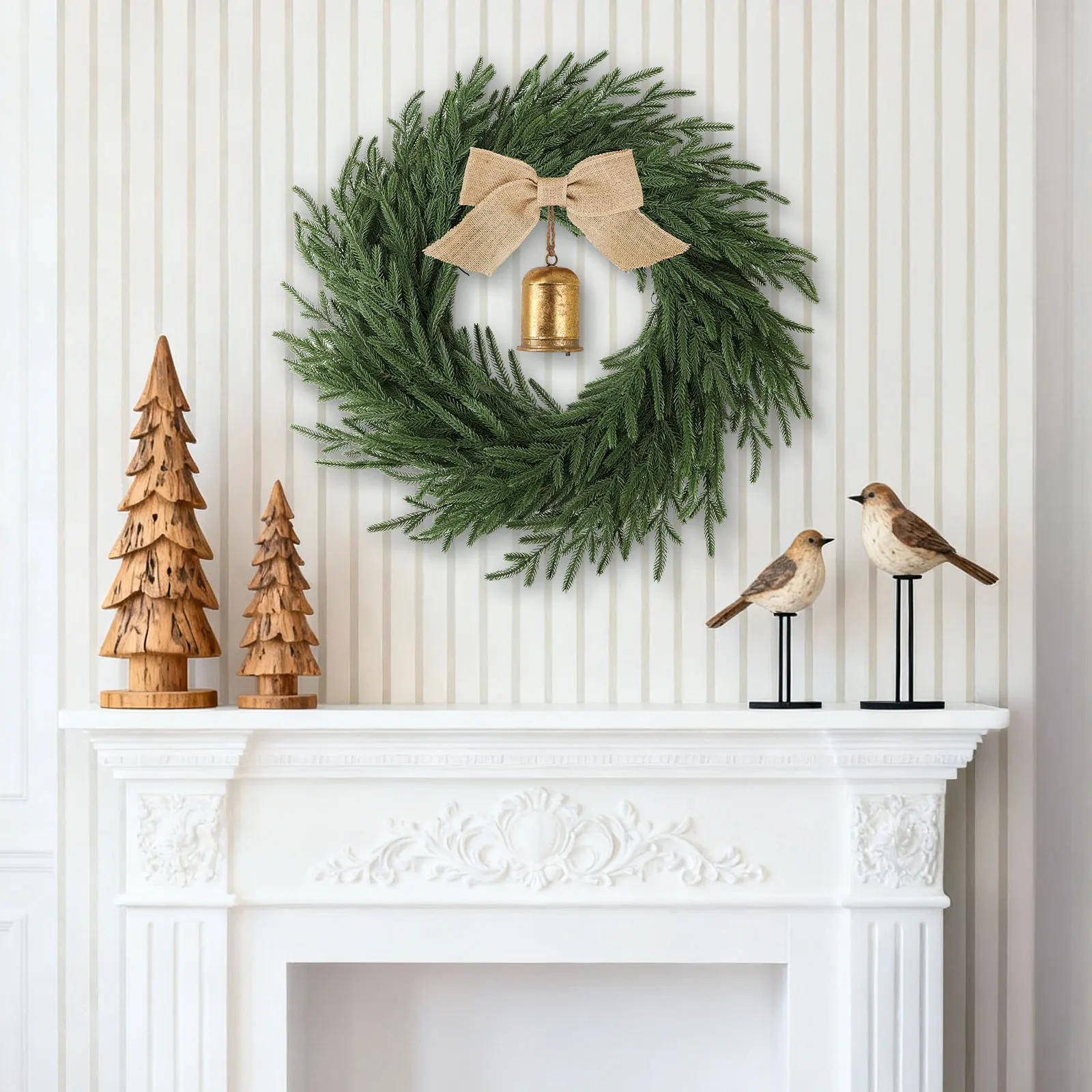 

Battery-Operated 24" Norfolk Pine Wreath with 50 Warm LEDs Pre-Lit, Soft-Touch PE, Outdoor Ready for Holidays