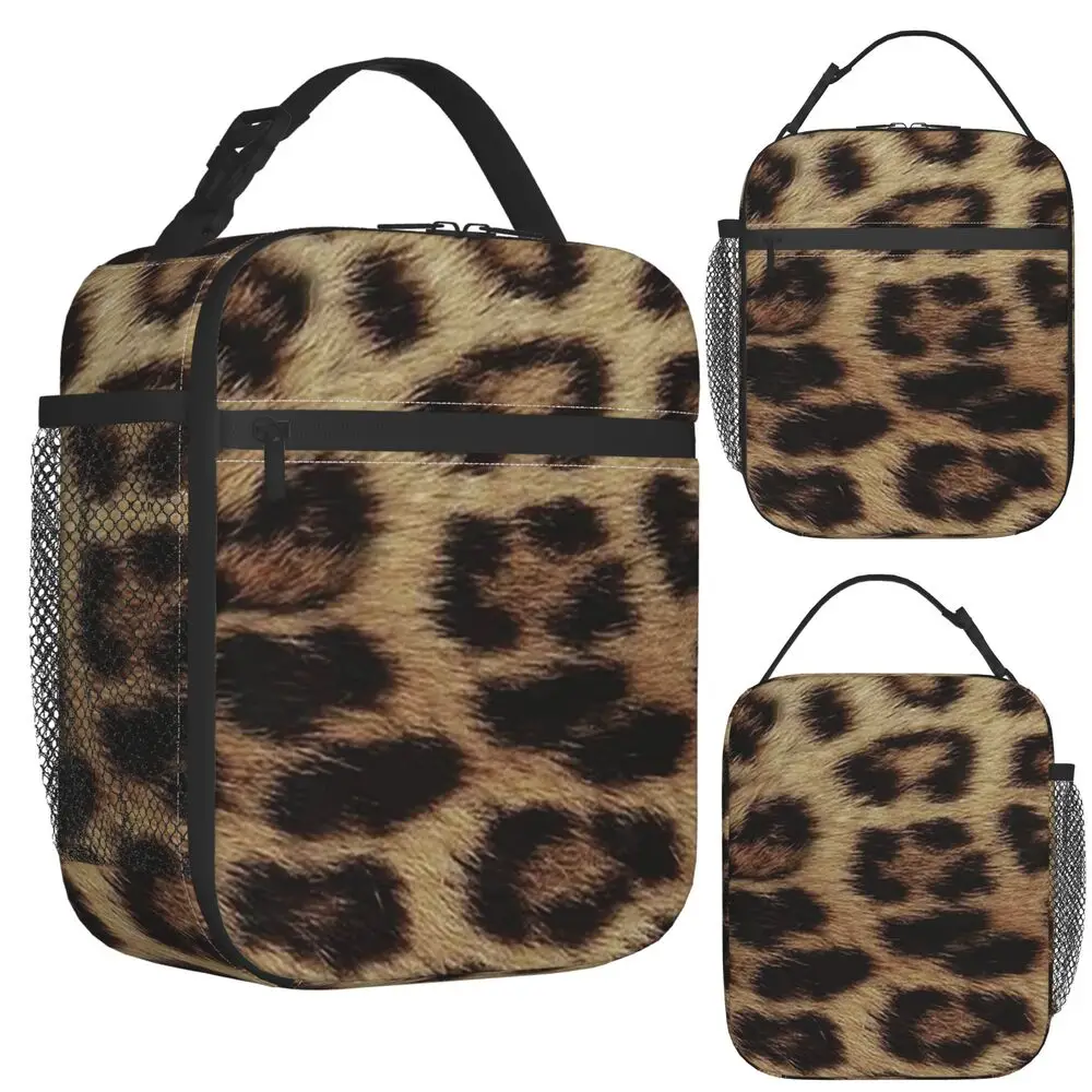 Leopard Cheetah Fur Hide Animal Fur Pattern Insulated Lunch Bag for Kids School Cooler Thermal Food Box Tote Lunch Boxes