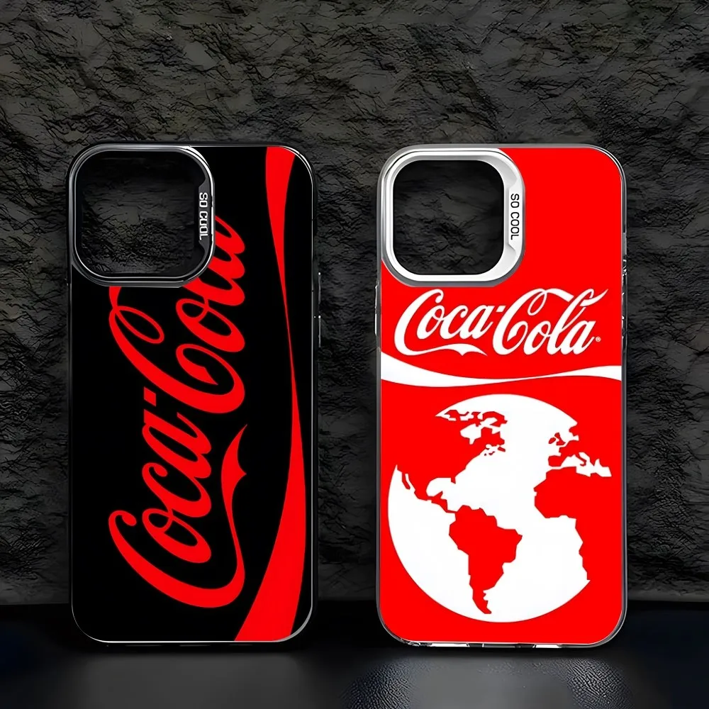 Coca-cola Phone Case Trendy Brand Colored Silver Trendy Phone Case For IPhone 15 14 13 12 Pro Max 11  Couple