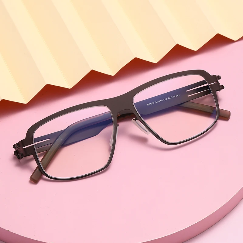 

2026 стальной лист, безвинтовая оправа для очков, оправа для очков по рецепту, близорукость, мужская и женская оптическая оправа для очков AMG09, компьютерные очки