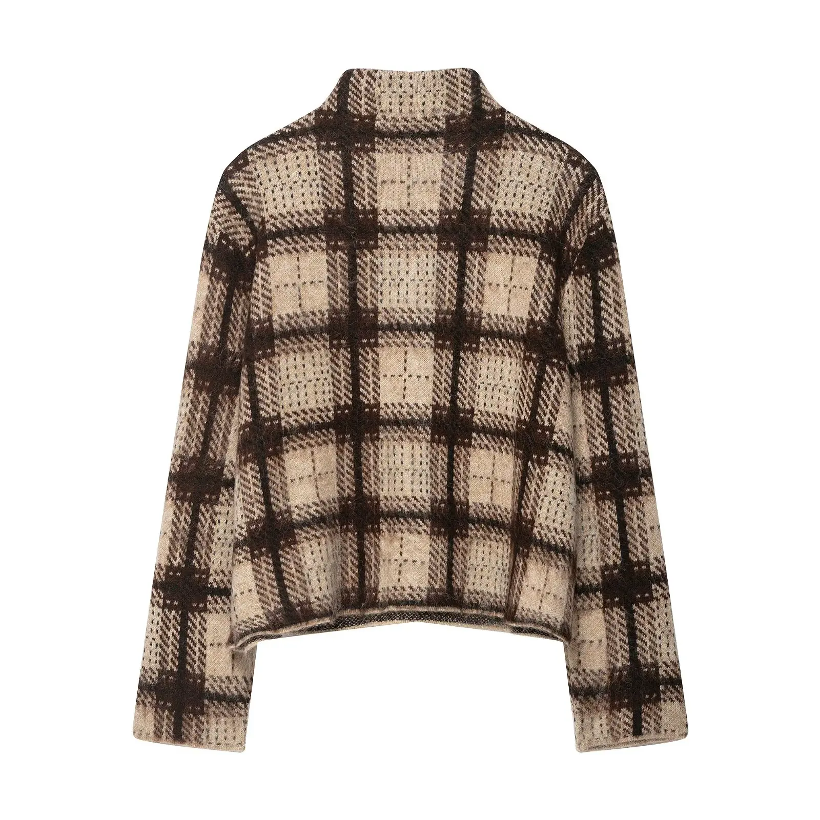KONDALA Chic 2025 Autumn Plaid Streetwear Women Sweaters Fashion Button Up Collar Knitted Loose Warm Elegant Famale Sweaters