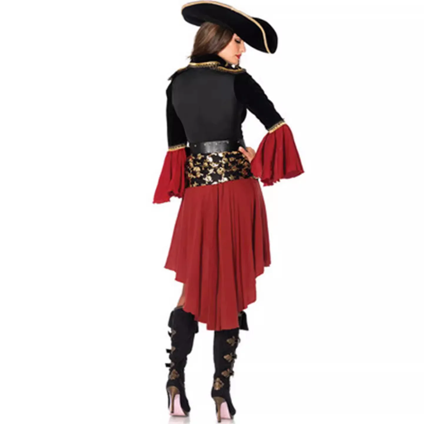 3 pezzi Set pirati dei caraibi Costume Halloween Queen Golden Skull Adult Luxury Stage Dress Up Costume da pirata