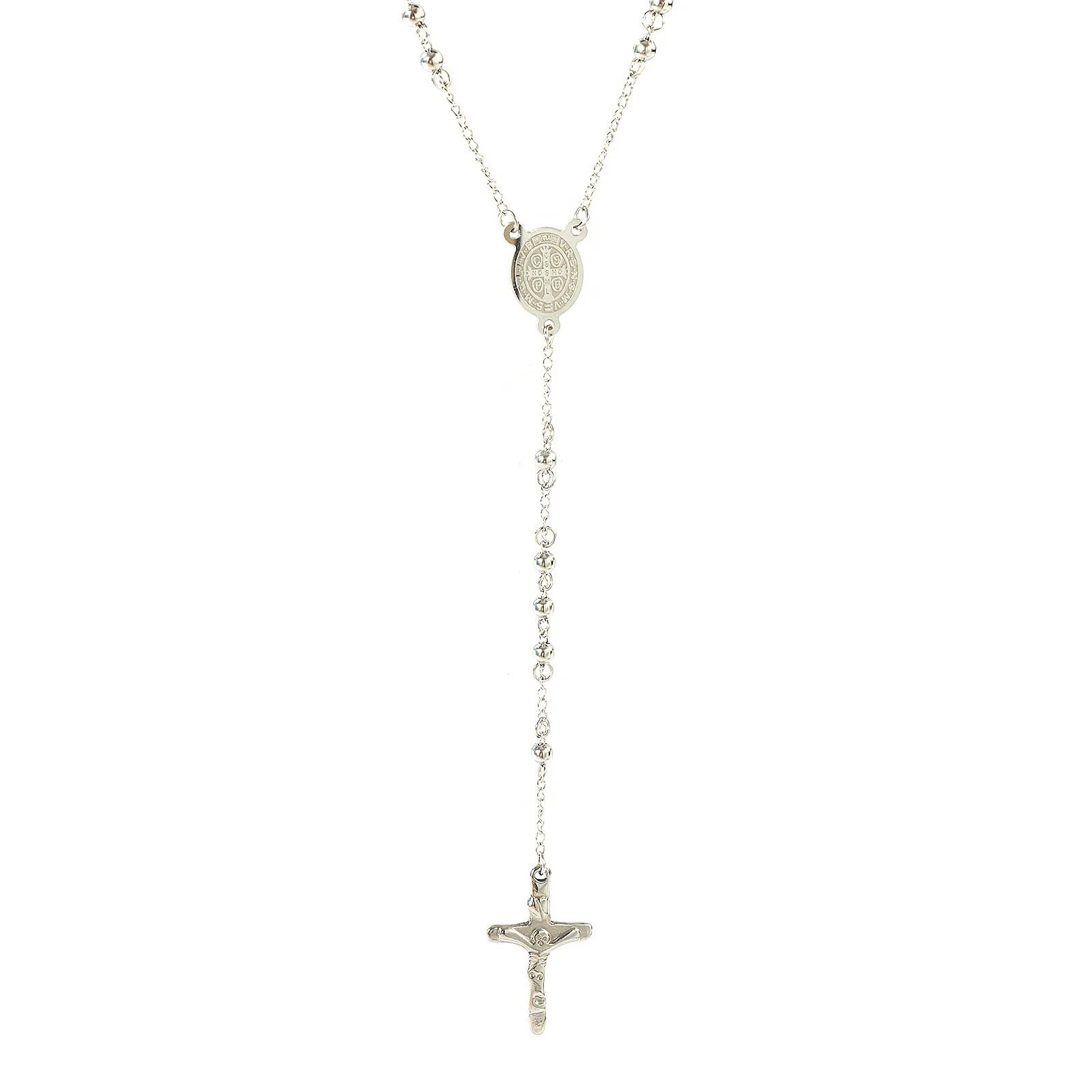 1pc Religiöse Edelstahl Halskette Mehrfarbige Perlen Kette Kreuz Gebetskette Rosenkranz Halskette Frauen Schmuck 53-66cm lang – Detail 7