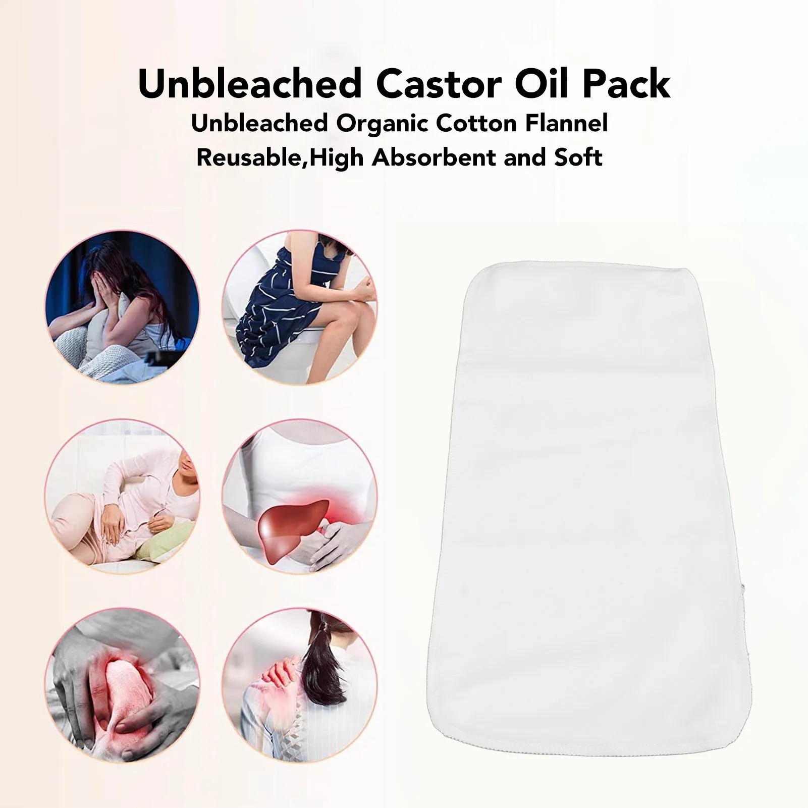 3pcs Unbleached Castor Oil Pack Wrap Organic Cotton Flannel Wrap Reusable Castor Oil Pads for Heat Compress