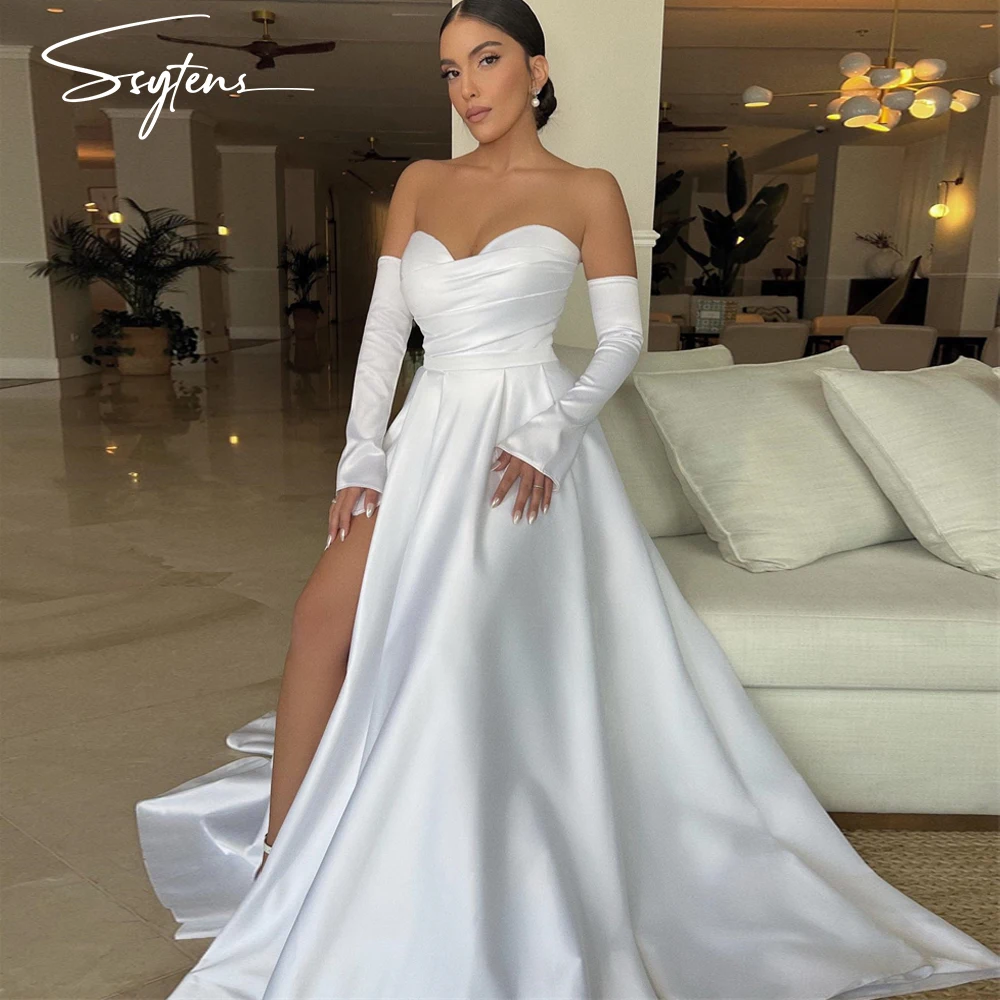 New Hot Satin Wedding Dresses Lace Vestido De Noiva Women Bridal Dress Princess Sleeveless Wedding Gowns A-Line Plus Size Gown