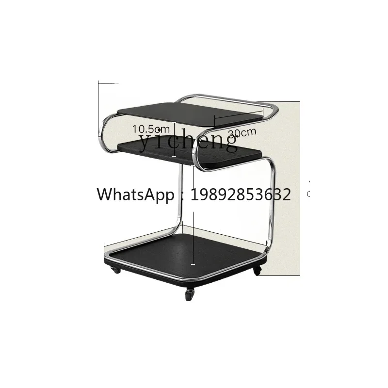 ZZ  movable square glass coffee table trolley with wheels living room bedside sofa corner table
