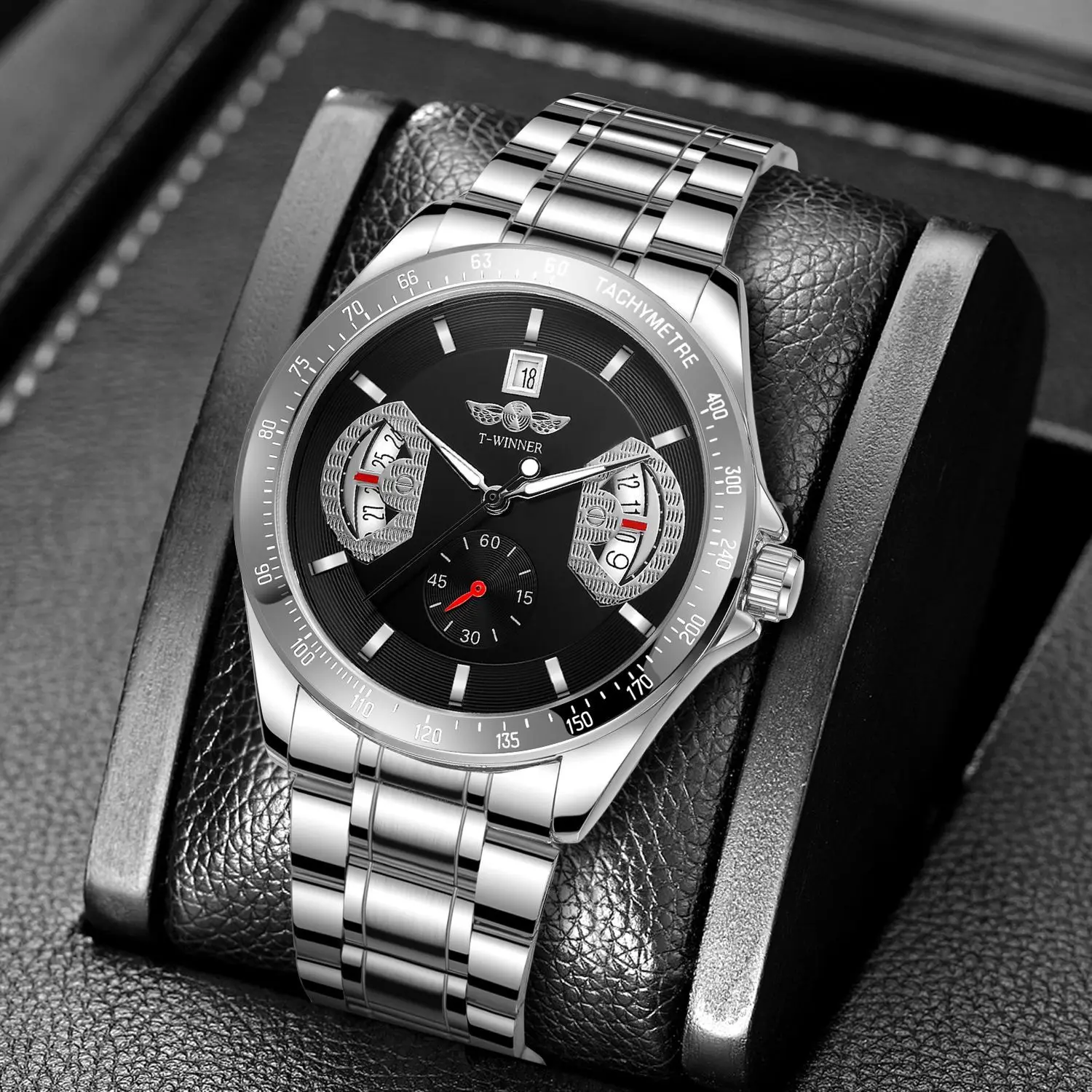 Men's Mechanical Watch, Fashionable Men's Automatic Mechanical Watch, Calendar Men's Watch, Steel Strap, Luminous Transparent Bottom Mechanical Watch