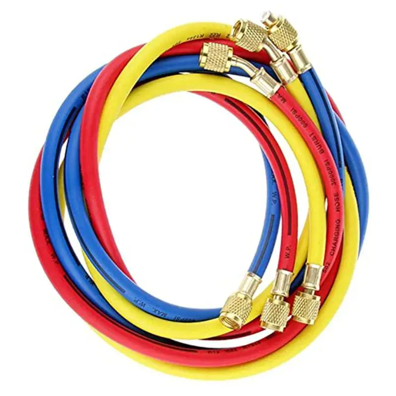 

3Pcs 60" R134A R410a AC Charging Hose Set Ball Valves 800 PSI 1/4" SAE For Air Condition Refrigerant R134A W/ Strong Connectors