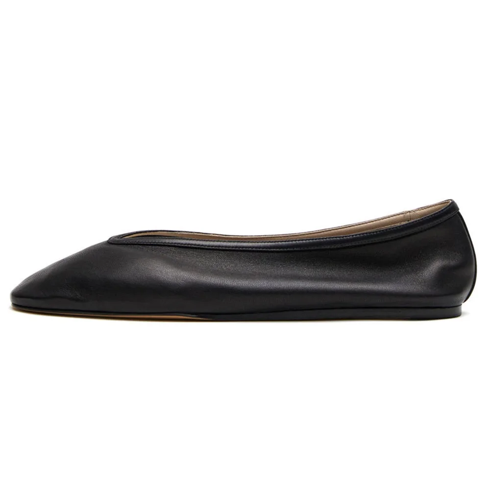 Classic Ladies Square Toe Ballerina Ballet Shoes Large Size Black Camel Wine Plum Cushion Flat Shoes Ladies Rubber Sole Pumps