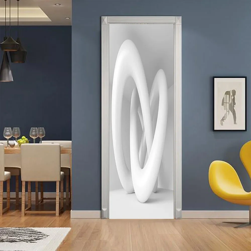 3D Abstract Geometry Prints Door Sticker Modern Vinyl Decal Door Wallpaper Poster for Bedroom Living Room Decor Aesthetic